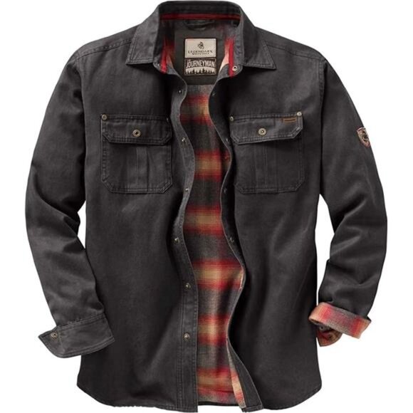 Mens Flannel Lined Shirt Jacket Waxed Cotton Water Resistant Outdoor Work Coat - Picture 7 of 7